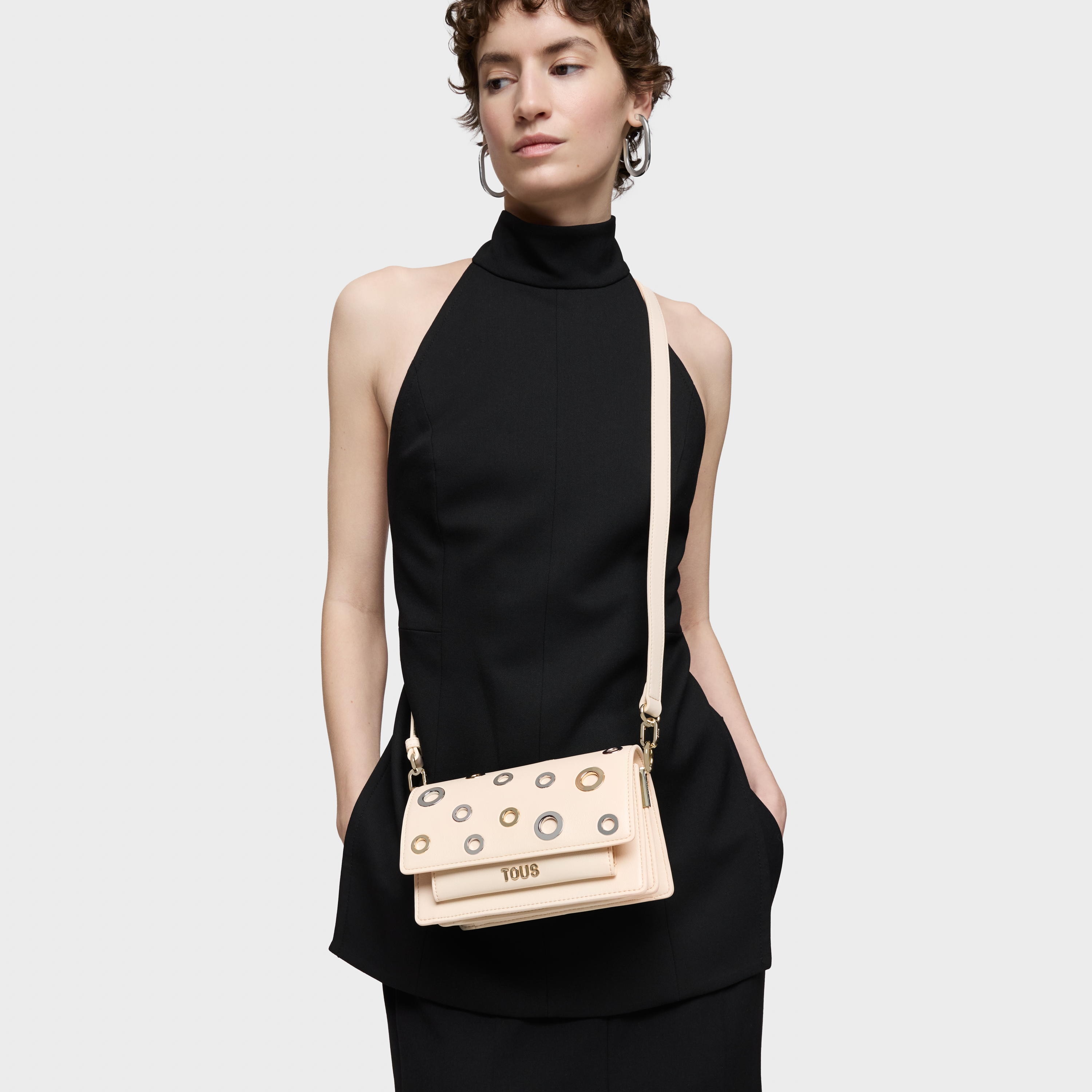 Small beige Audree Crossbody bag Eyelets