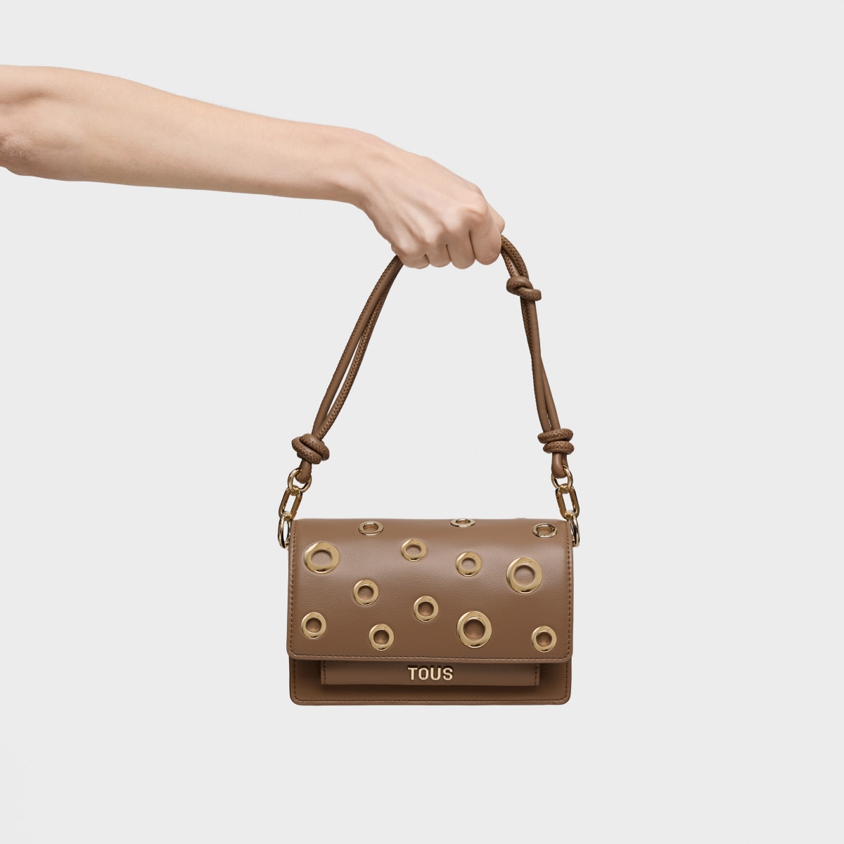 Small earth-colored Audree Crossbody bag Eyelets