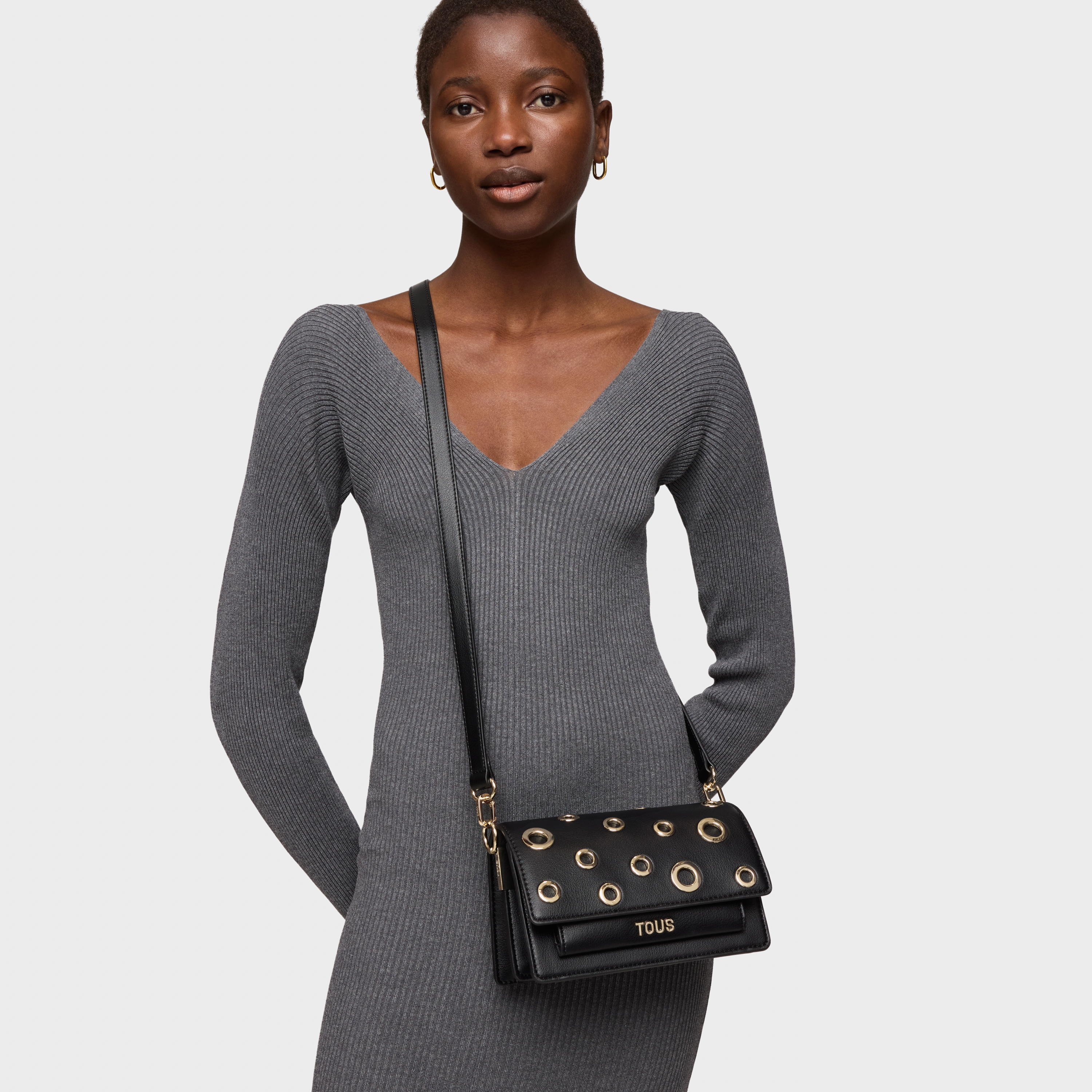 Small black Audree Crossbody bag Eyelets