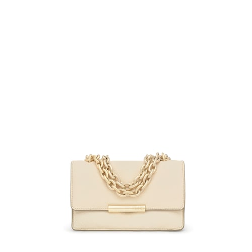 Mala de tiracolo pequena em pele bege Audree Leather