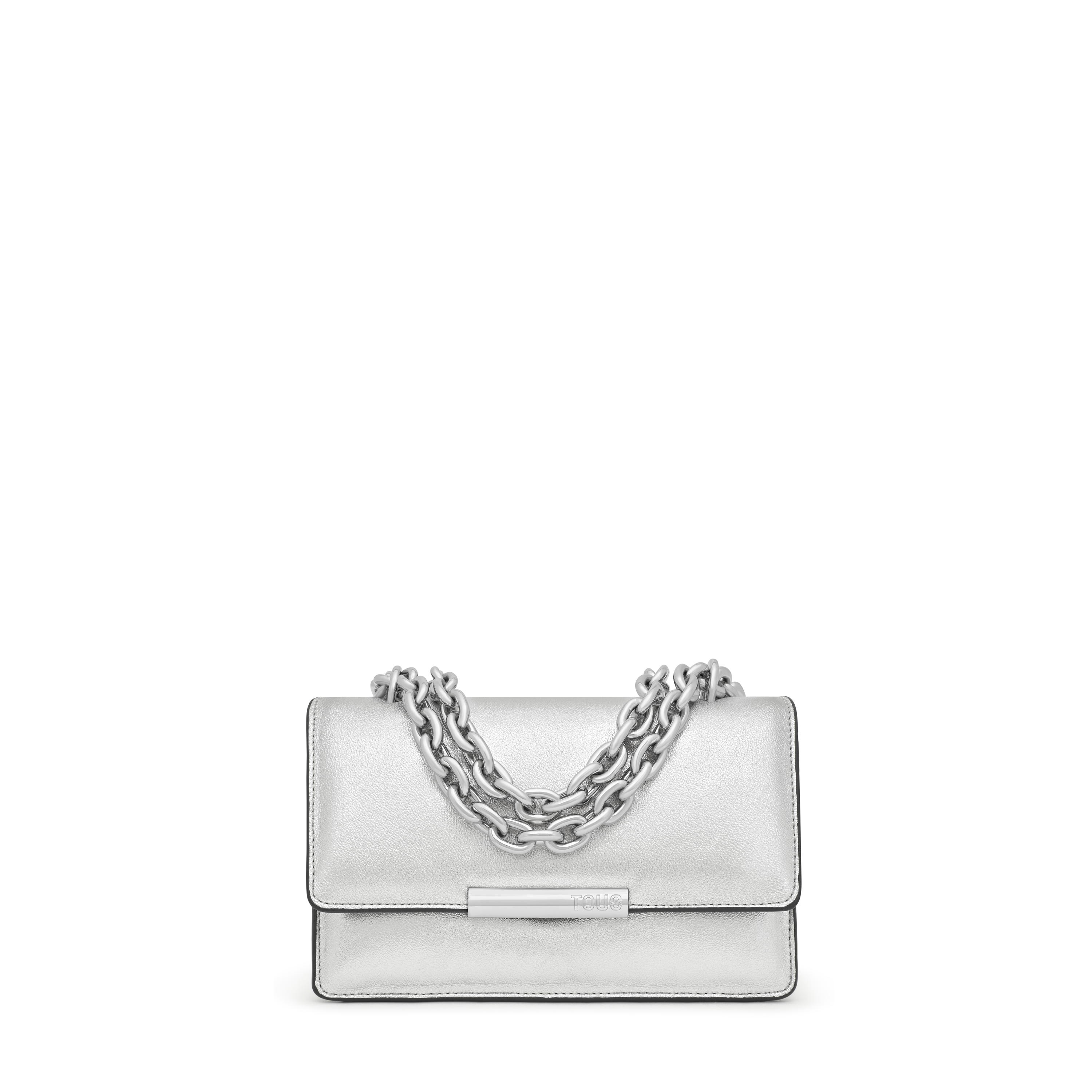 Small silver-colored leather Crossbody bag Audree Leather