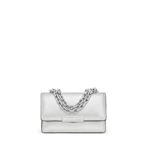 Bandolera pequeña de piel plata Audree Leather