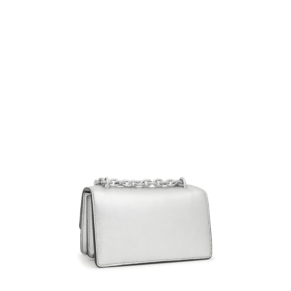 Sac &agrave; bandouli&egrave;re en cuir argent petit Audree Leather