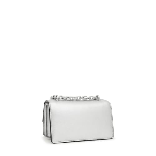 Bandolera pequeña de piel plata Audree Leather
