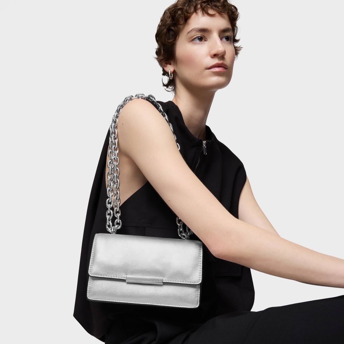 Small silver-colored leather Crossbody bag Audree Leather