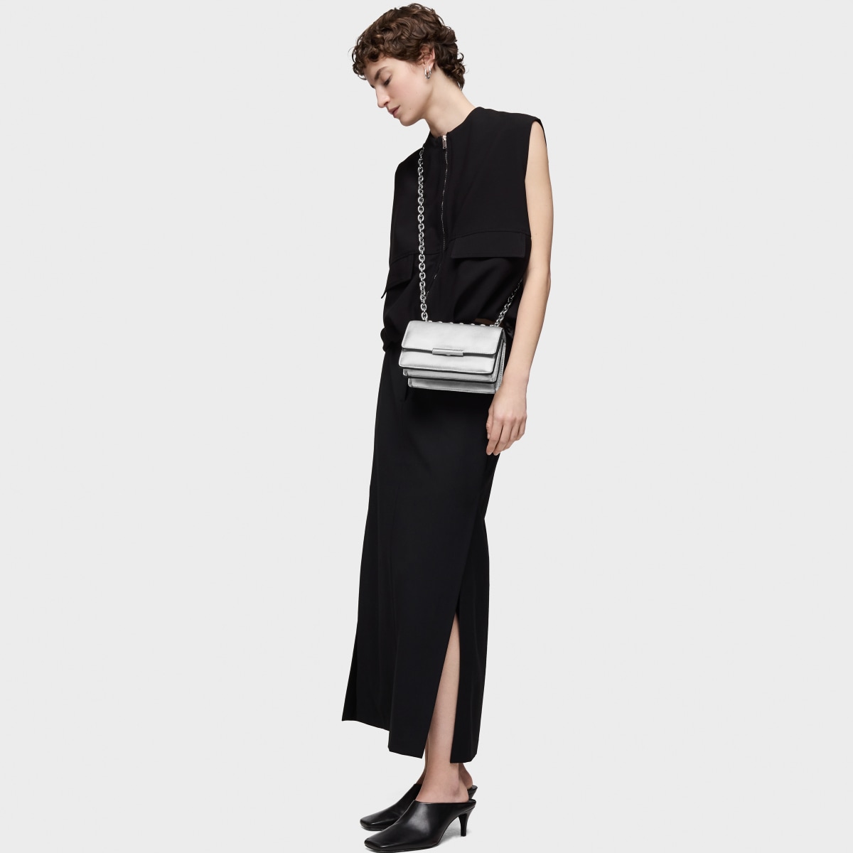 Small silver-colored leather Crossbody bag Audree Leather