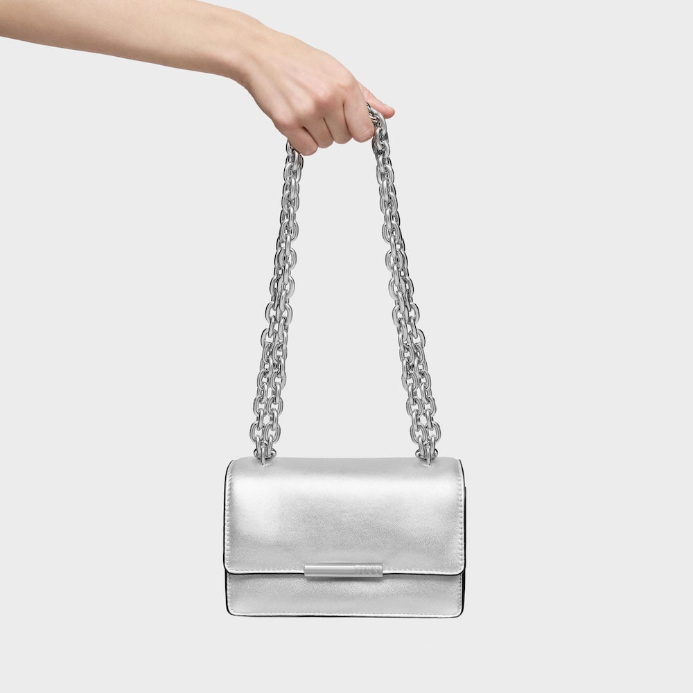 Sac &agrave; bandouli&egrave;re en cuir argent petit Audree Leather