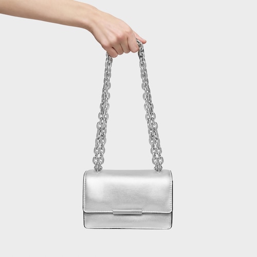 Bandolera pequeña de piel plata Audree Leather