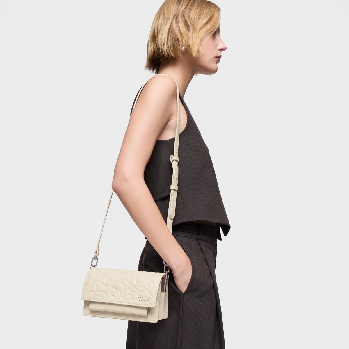 Small beige leather Crossbody bag Audree TOUS Greta