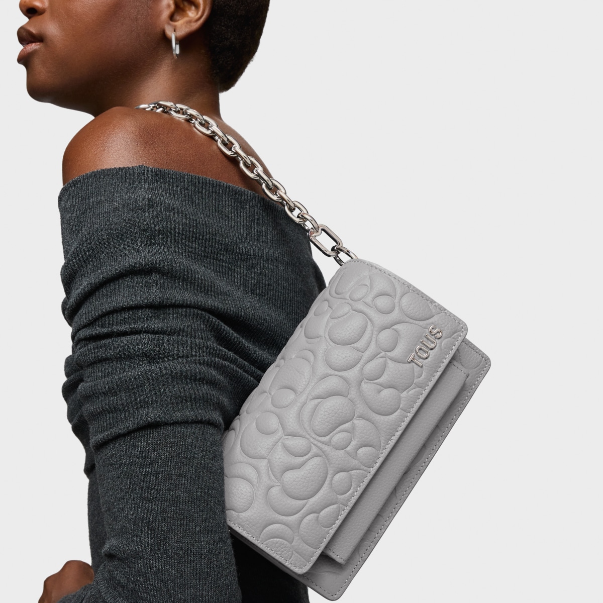 Small gray leather Crossbody bag Audree TOUS Greta