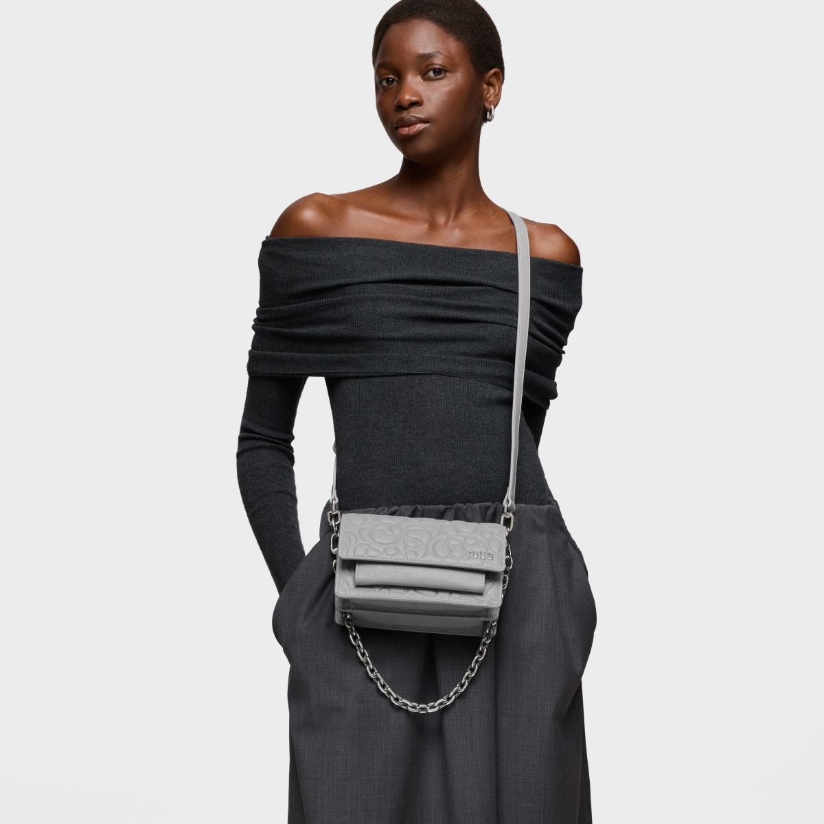 Small gray leather Crossbody bag Audree TOUS Greta