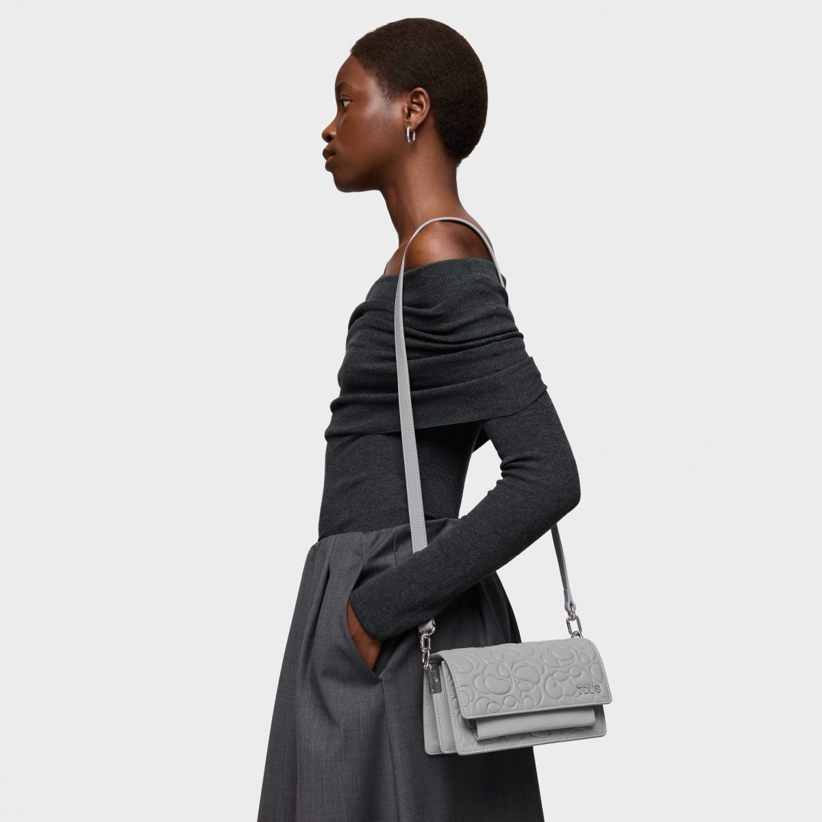 Small gray leather Crossbody bag Audree TOUS Greta