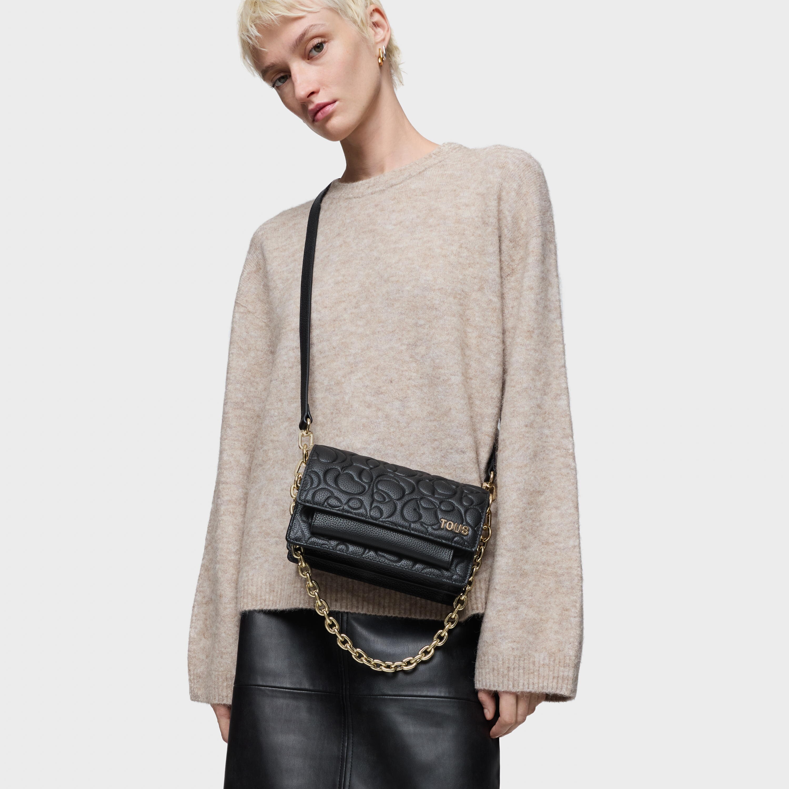 Small black leather Crossbody bag Audree TOUS Greta