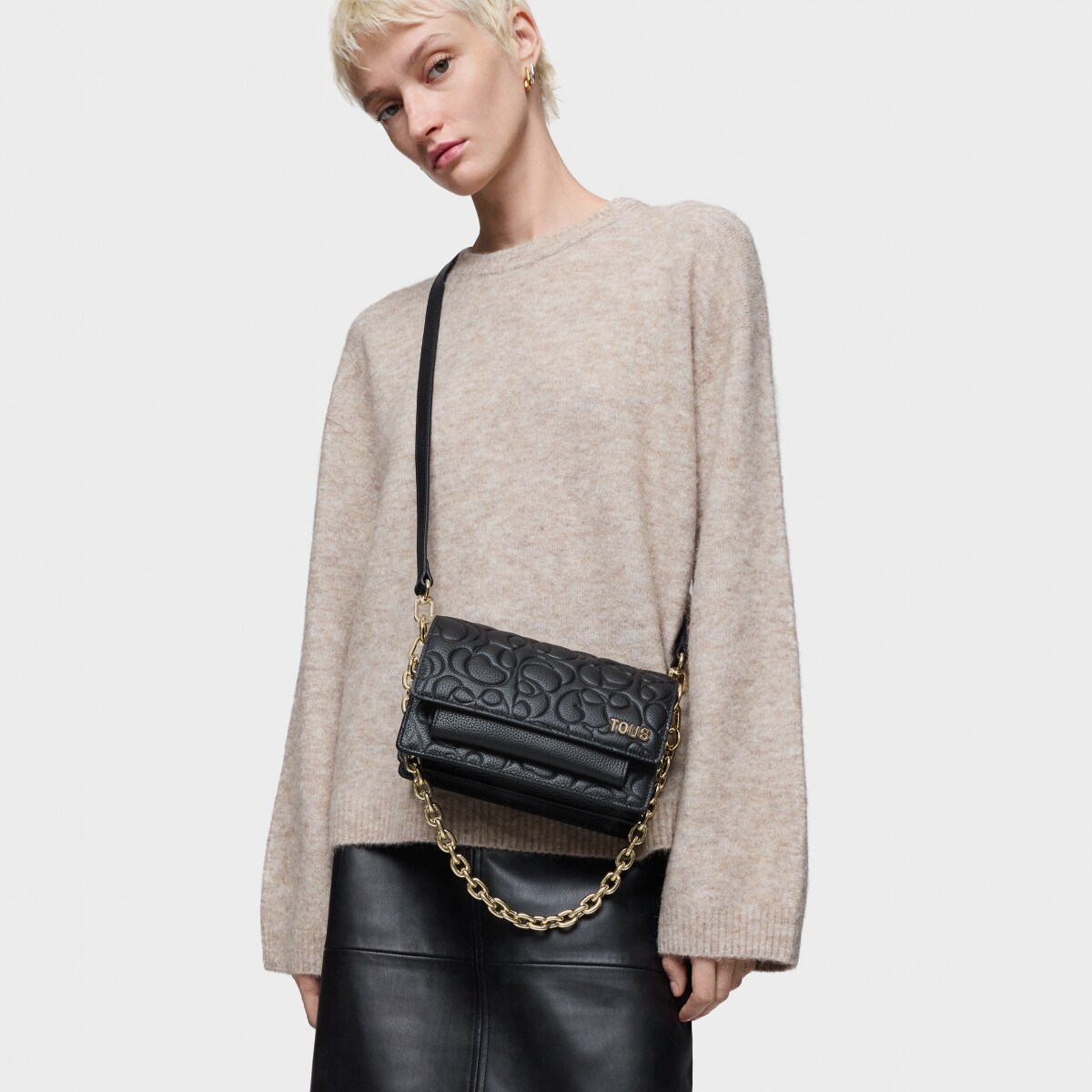 Small black leather Crossbody bag Audree TOUS Greta