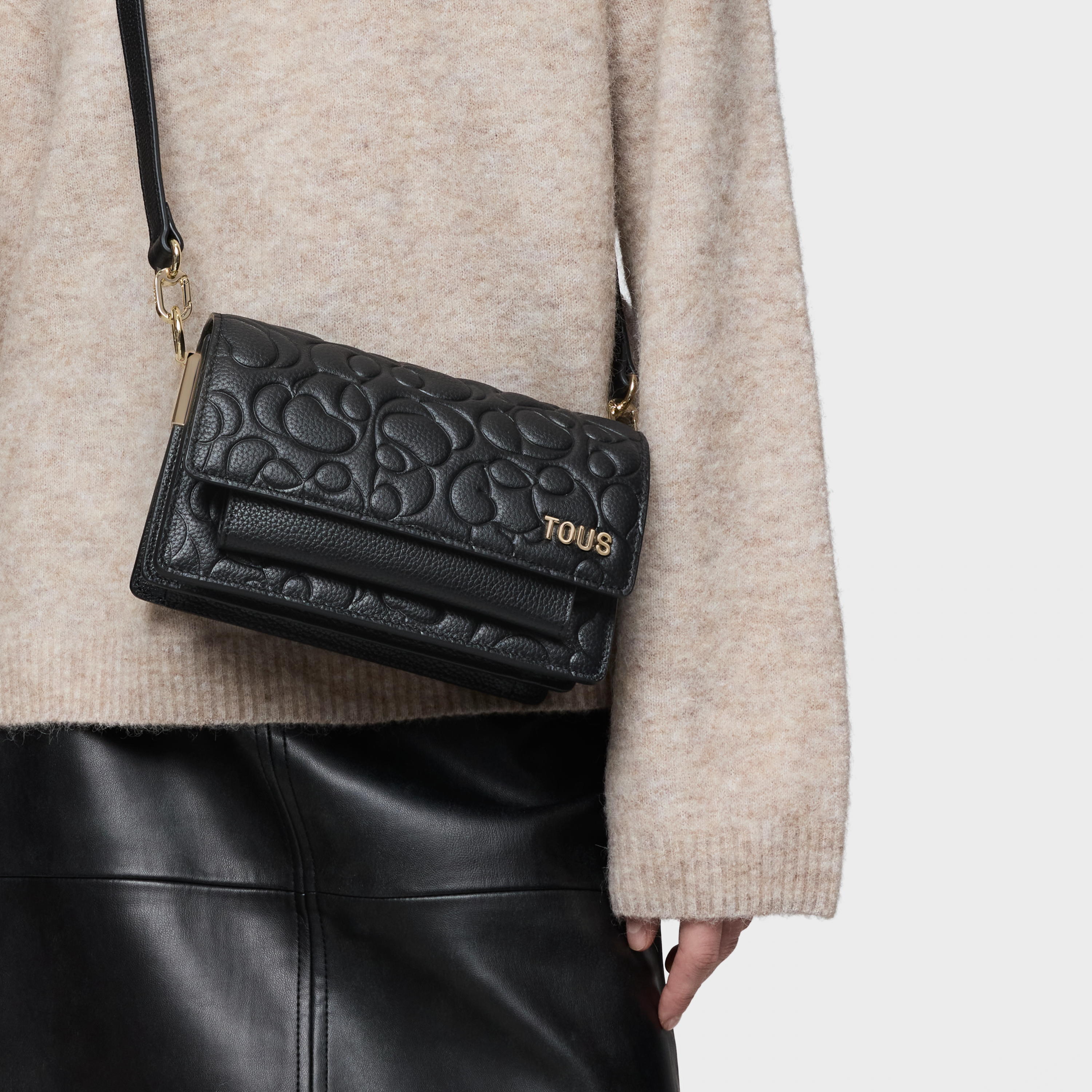 Small black leather Crossbody bag Audree TOUS Greta