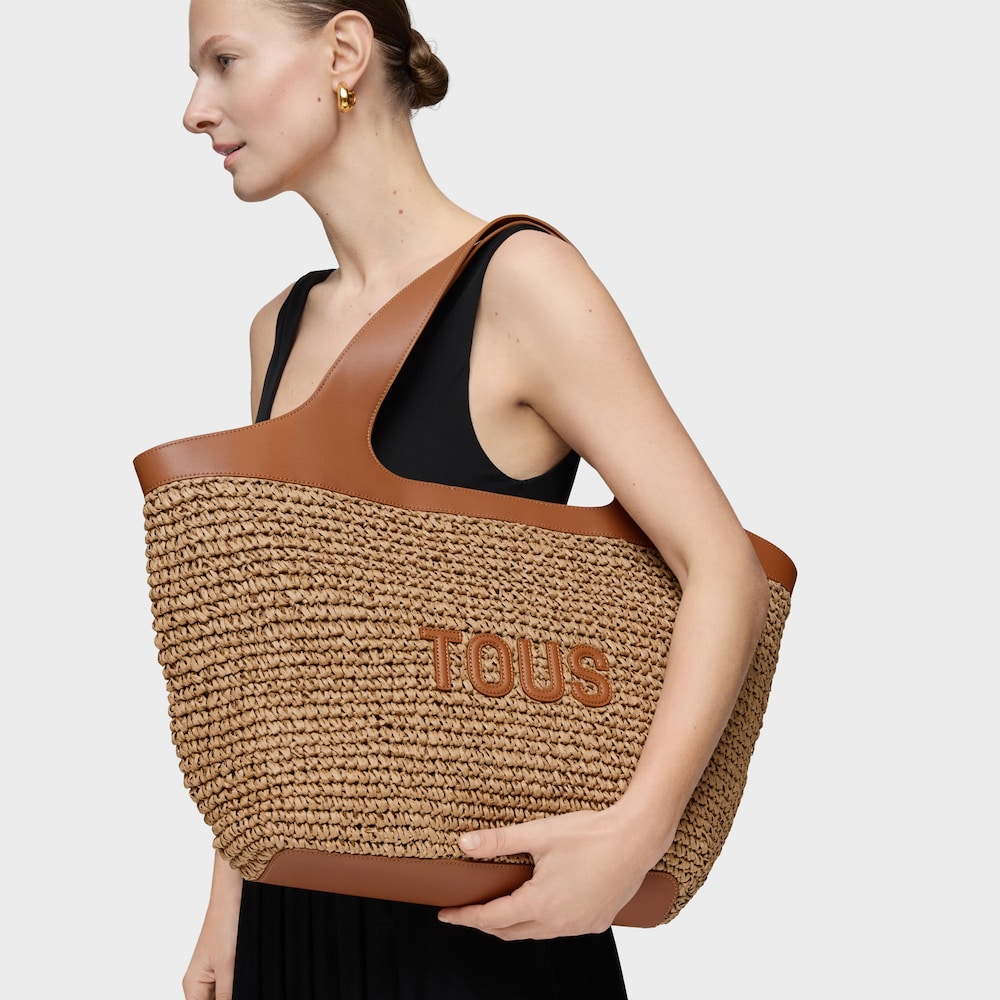 Large camel Tote bag TOUS Lirio Rafia image number 3