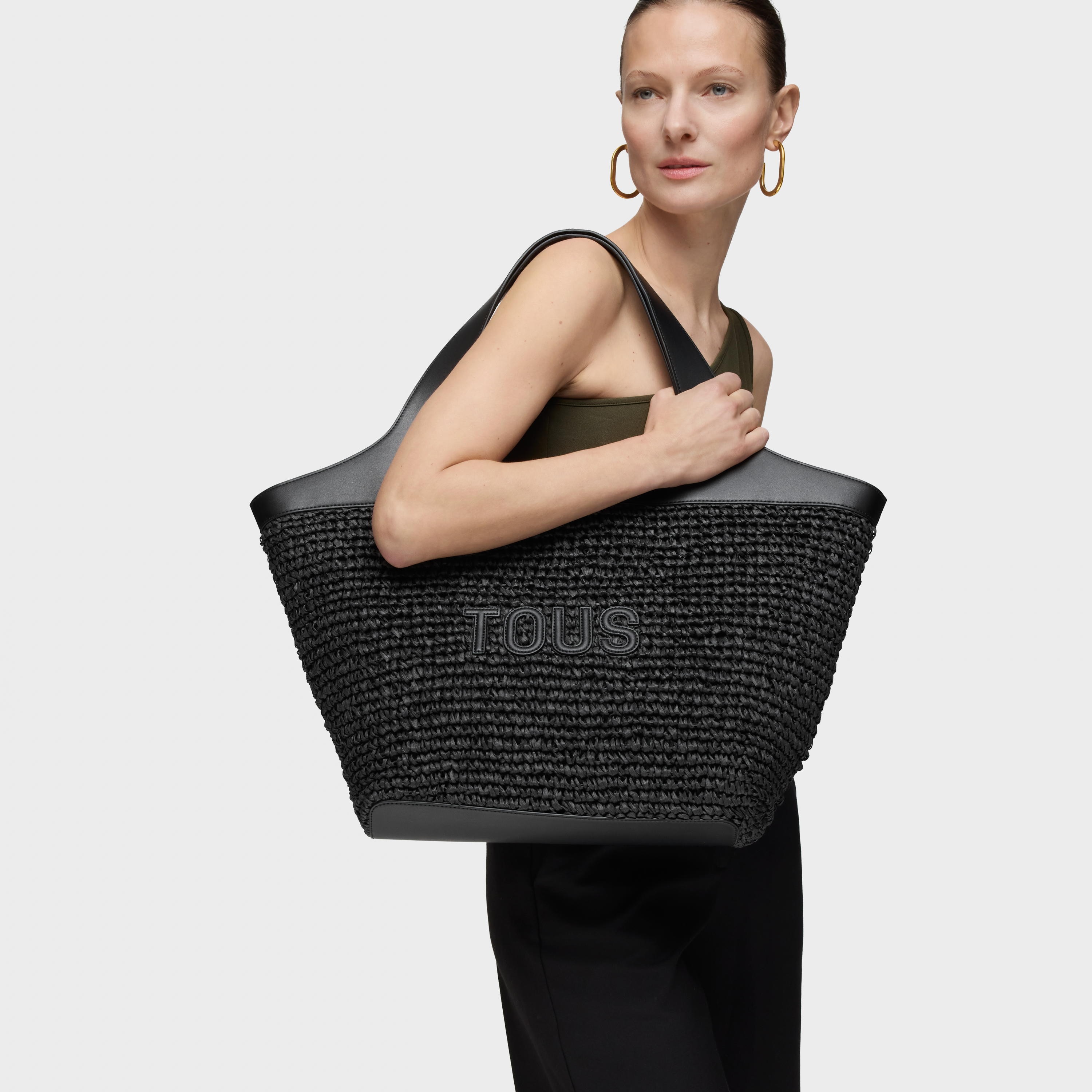 Large black Tote bag TOUS Lirio Rafia