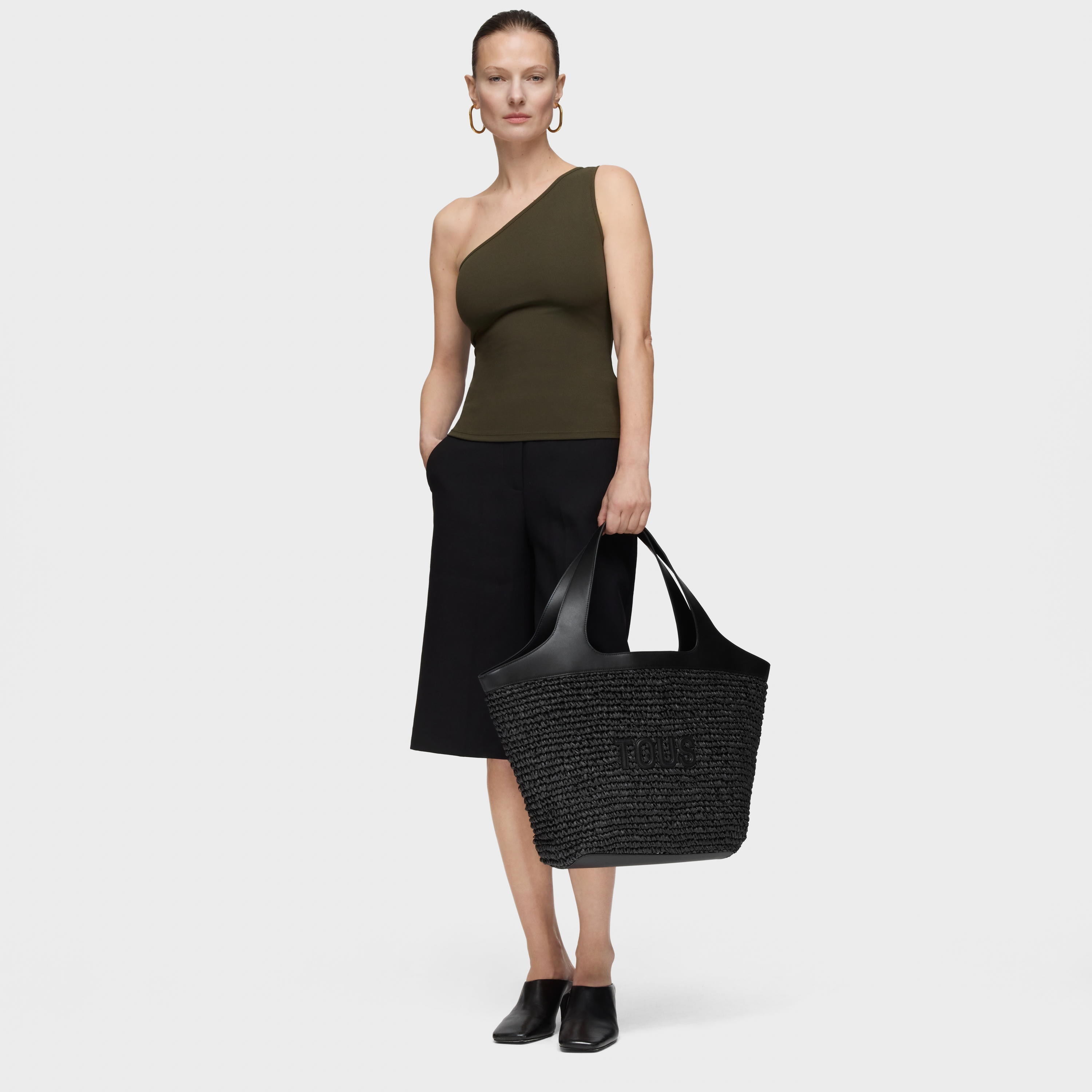 Large black Tote bag TOUS Lirio Rafia