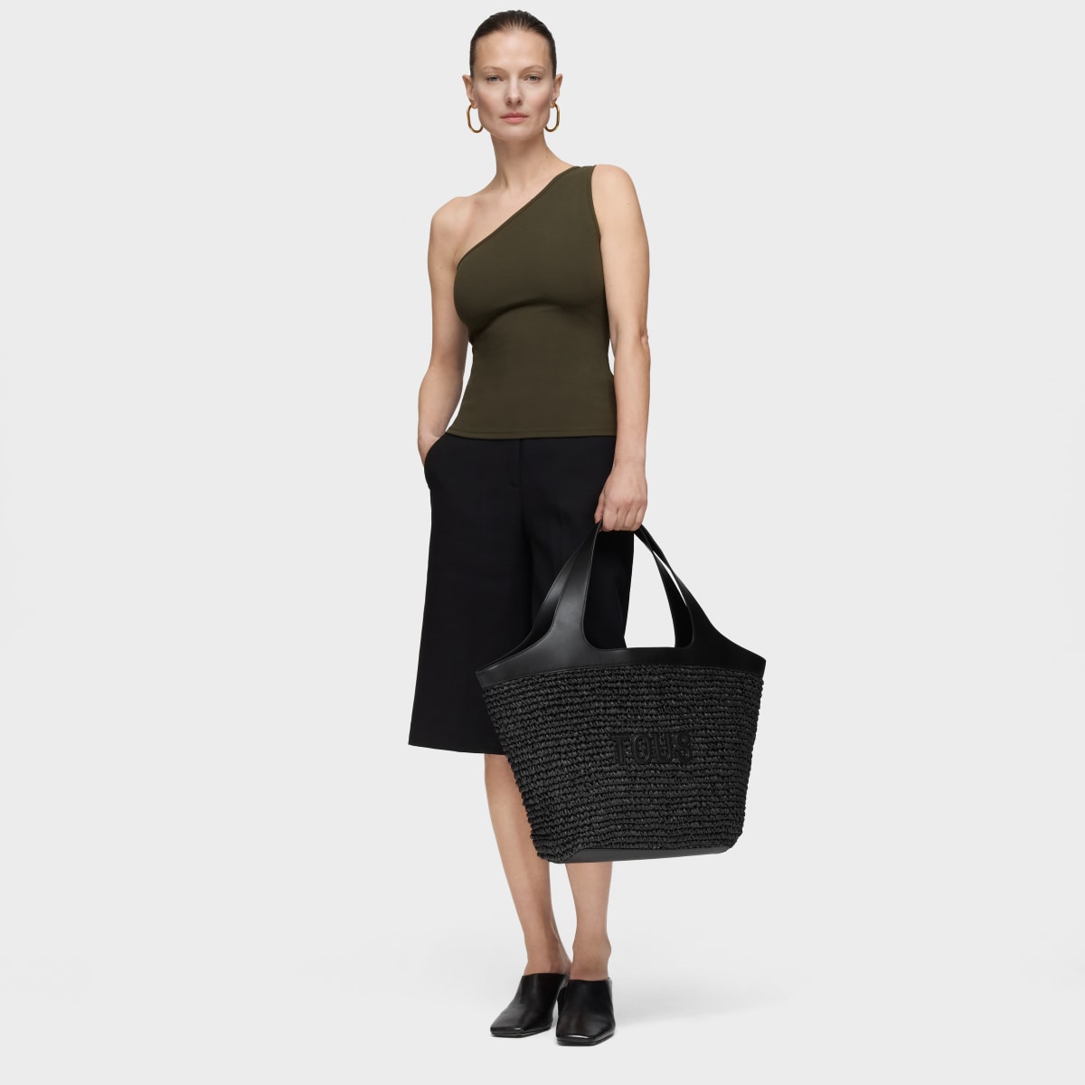 Large black Tote bag TOUS Lirio Rafia