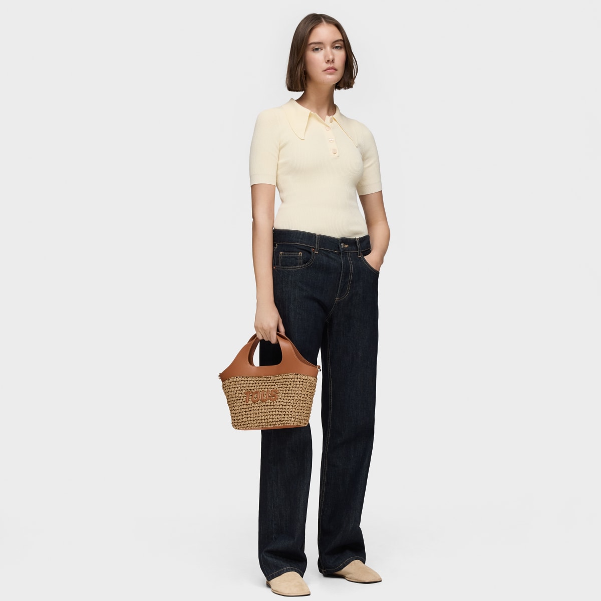 Medium camel Tote bag TOUS Lirio Rafia