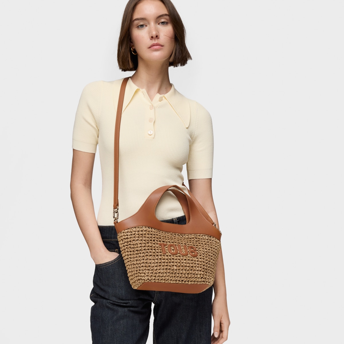 Medium camel Tote bag TOUS Lirio Rafia
