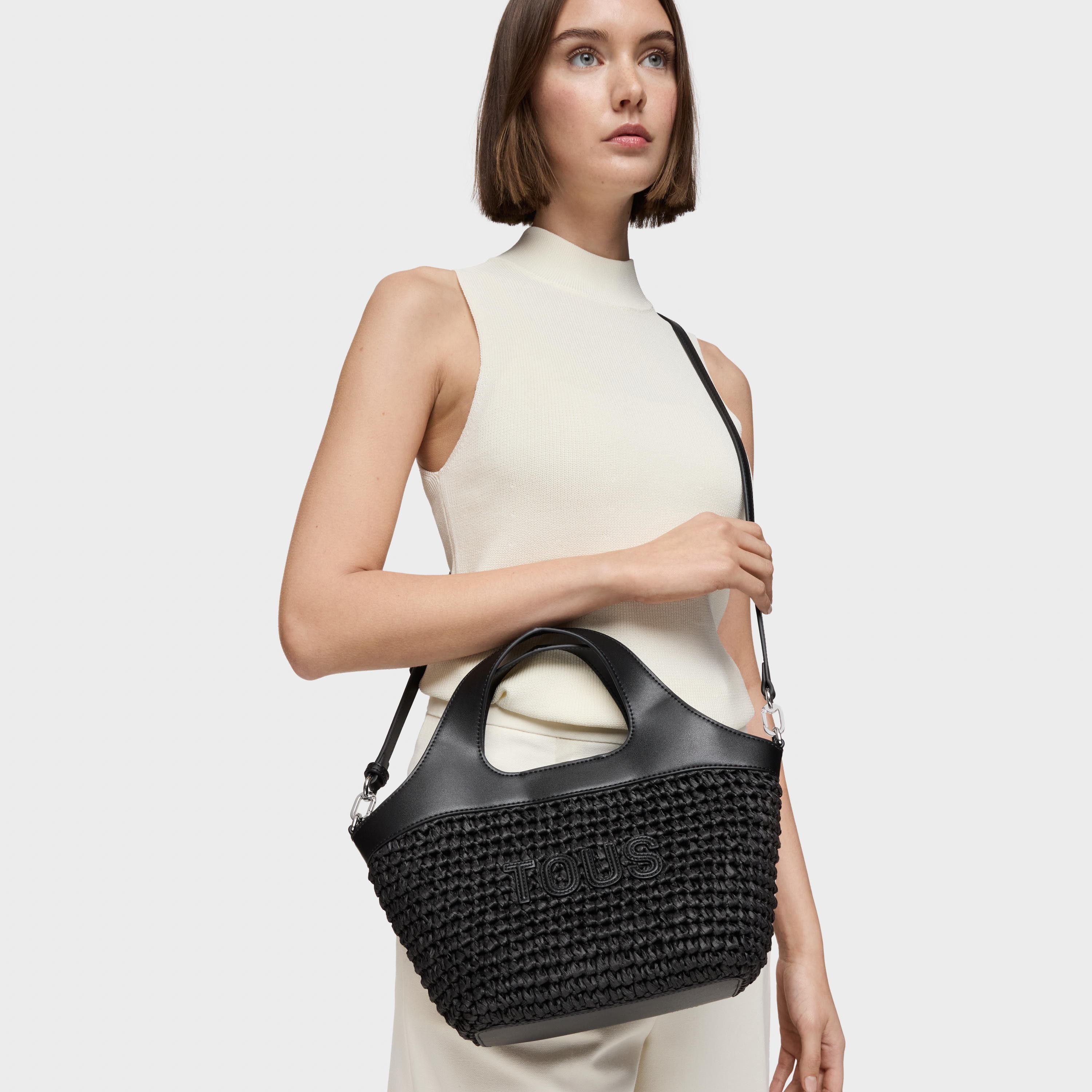 Medium black Tote bag TOUS Lirio Rafia
