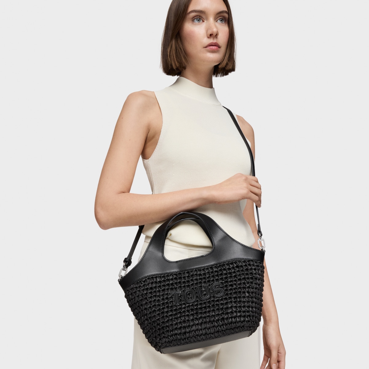 Medium black Tote bag TOUS Lirio Rafia