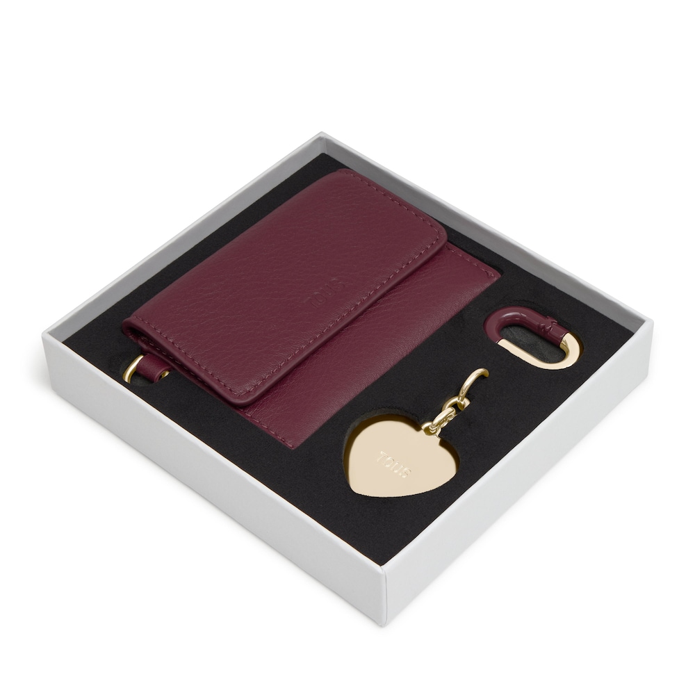 Set aus Schl&uuml;sselanh&auml;ngern und Portemonnaie Hold in den Farben Burgunderrot und Gold