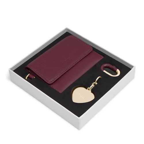 Pack de llaveros colgantes y monedero burdeos y dorado Hold