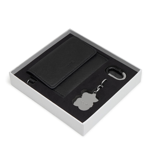 Pack de llaveros colgantes y monedero negro y plata Hold