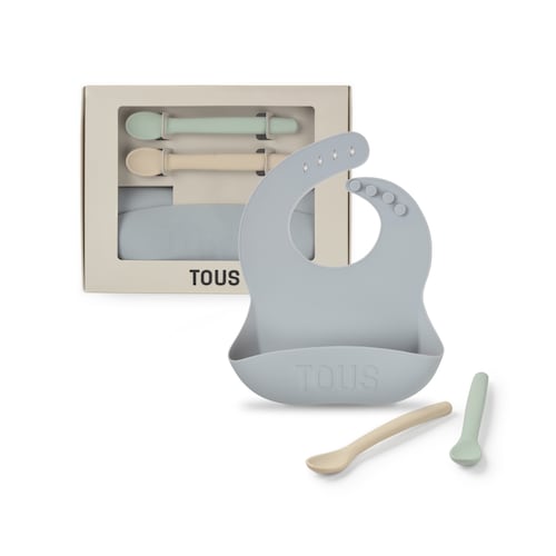 Set de babero y 2 cucharas Food Kit azul celeste