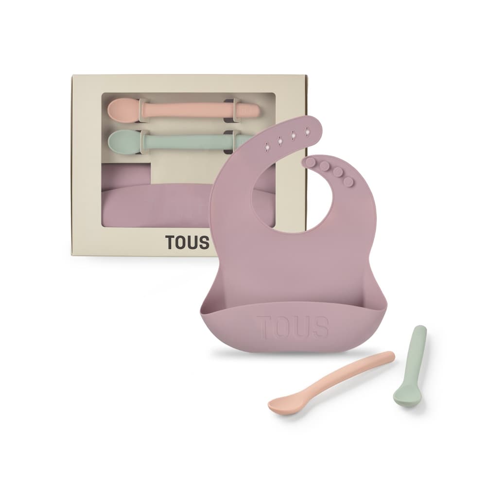 Set de babero y 2 cucharas Food Kit rosa