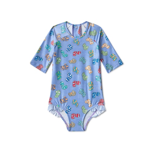 Girls one-piece swimsuit with long sleeves in Candy blue