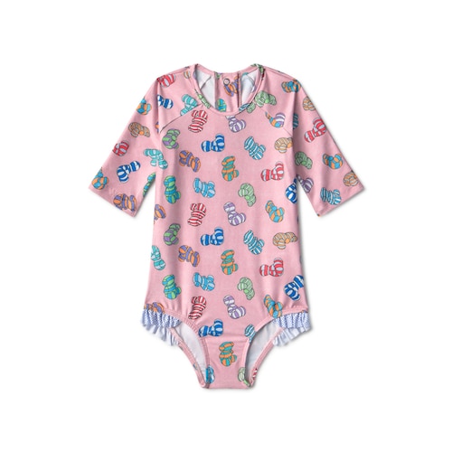 Girls one-piece swimsuit with long sleeves in Candy pink