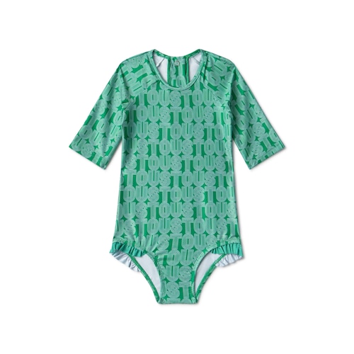 Girls one-piece swimsuit with long sleeves in Line green image number 0