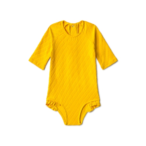 Fato de banho integral de menina de manga comprida Logótipo amarelo