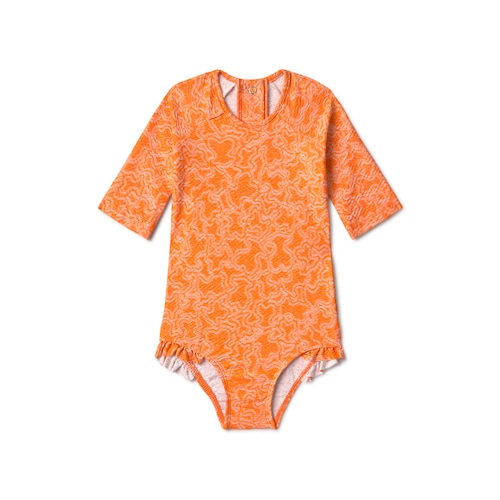 Girls swimsuit with long sleeves in MKaos orange