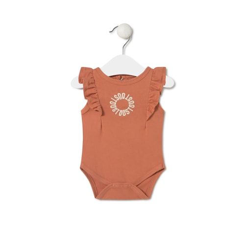 Baby bodysuit with ruffles in Classic brick red