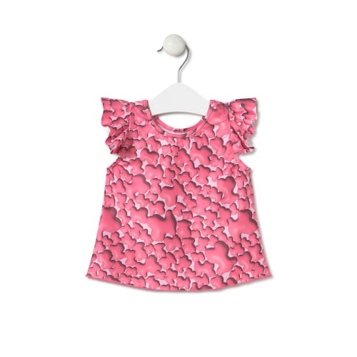 Vestido de alças de menina Puff cor-de-rosa