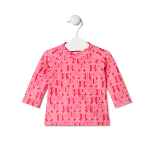 Long-sleeved beach t-shirt in Line coral