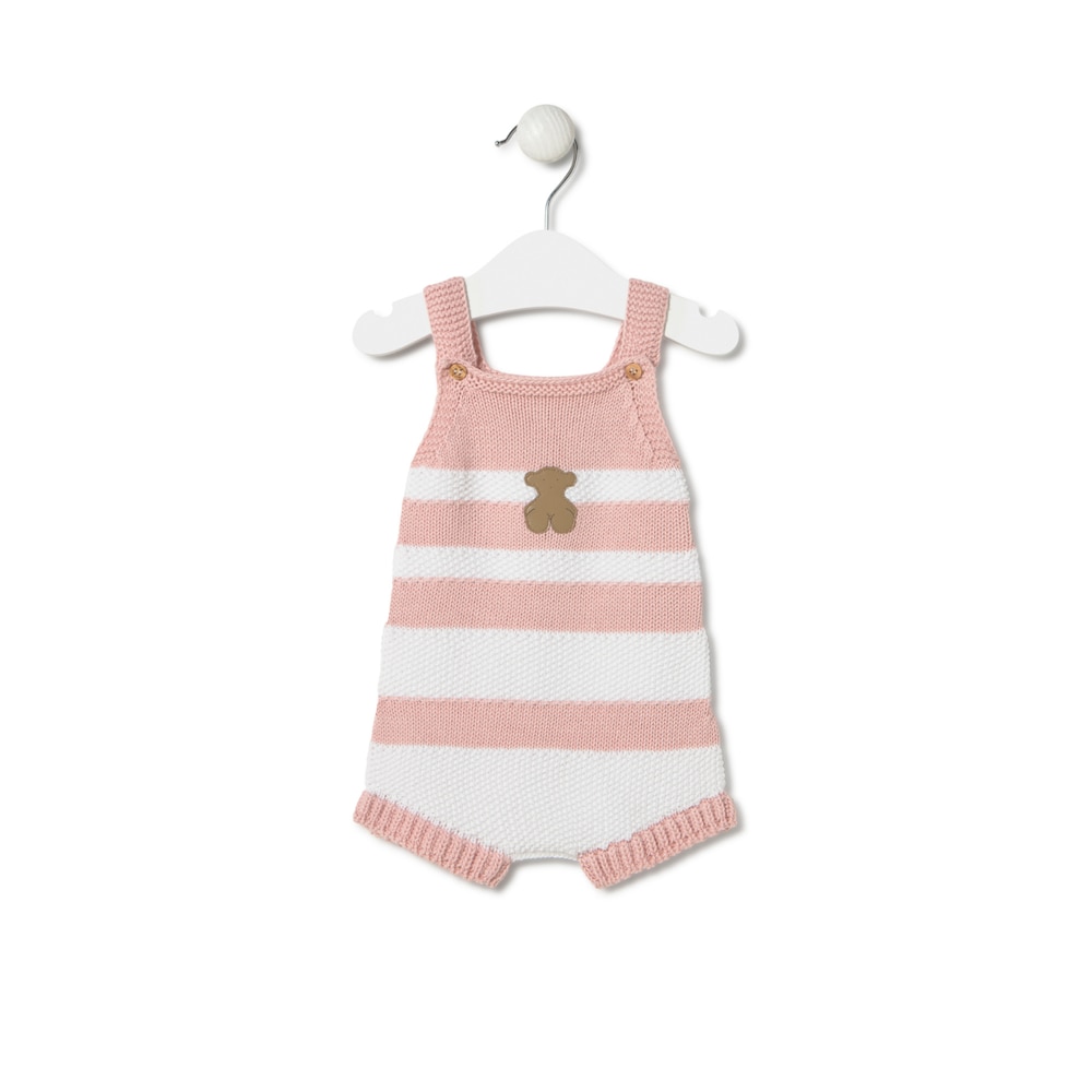 Knitted baby romper in Tricot pink stripes