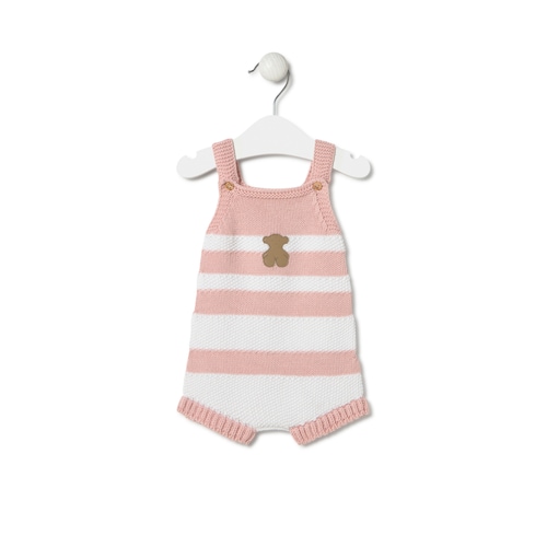 Knitted baby romper in Tricot pink stripes