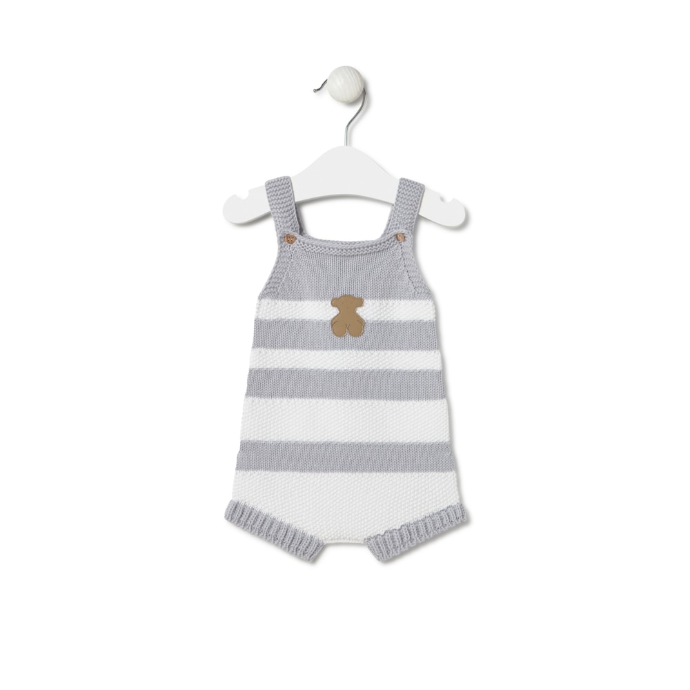 Knitted baby romper in Tricot grey stripes