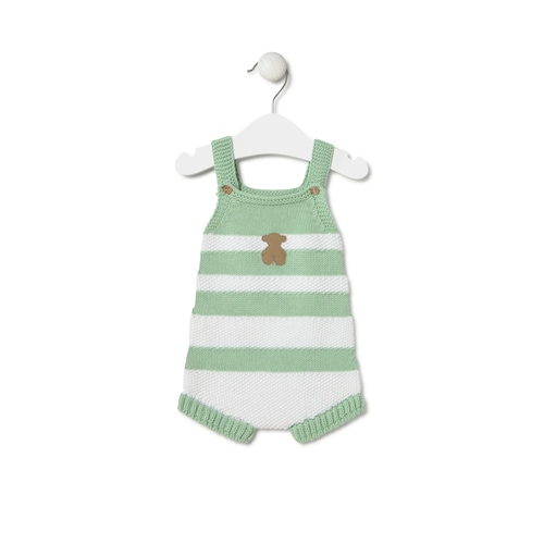 Knitted baby romper in Tricot green stripes