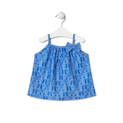 Girls spaghetti strap dress in Line blue