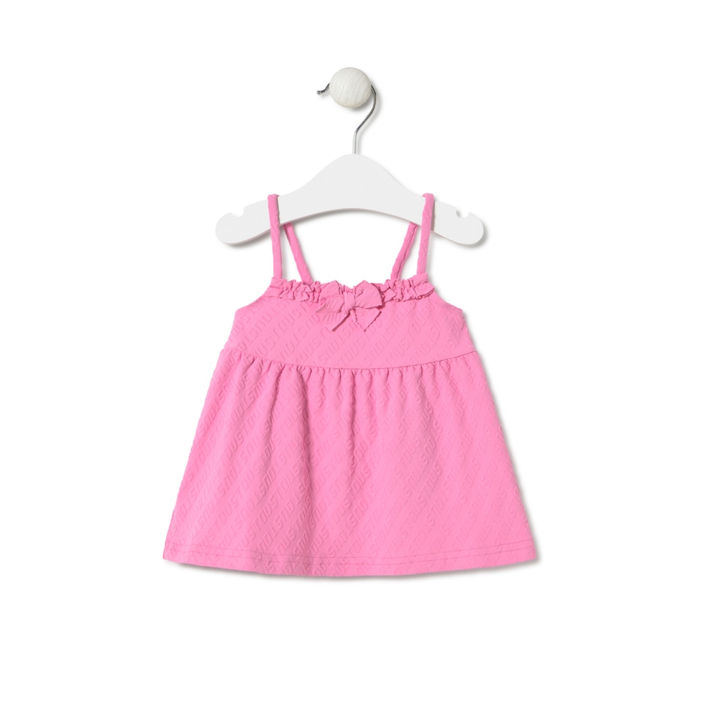 Girls spaghetti strap dress in Logo pink