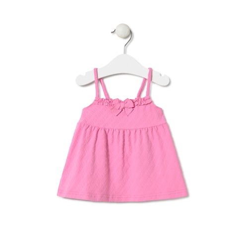 Girls spaghetti strap dress in Logo pink