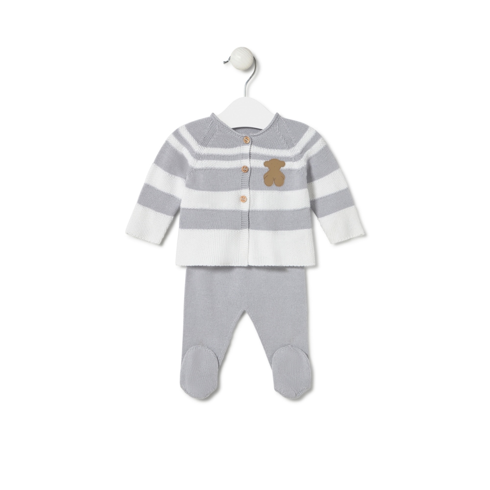 Conjunto de punto de beb&eacute; Tricot a rayas gris