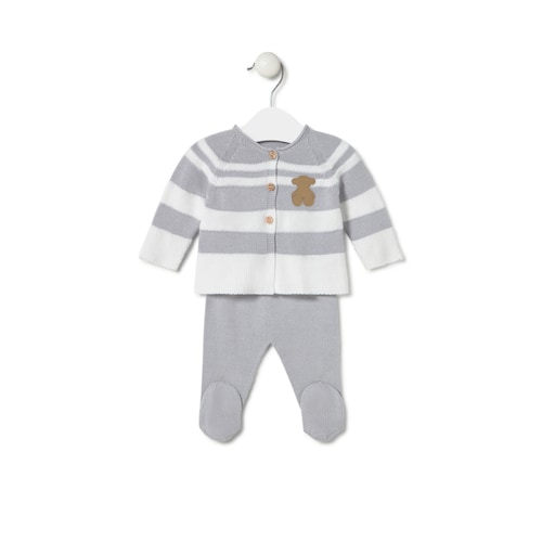 Conjunto de punto de beb&eacute; Tricot a rayas gris
