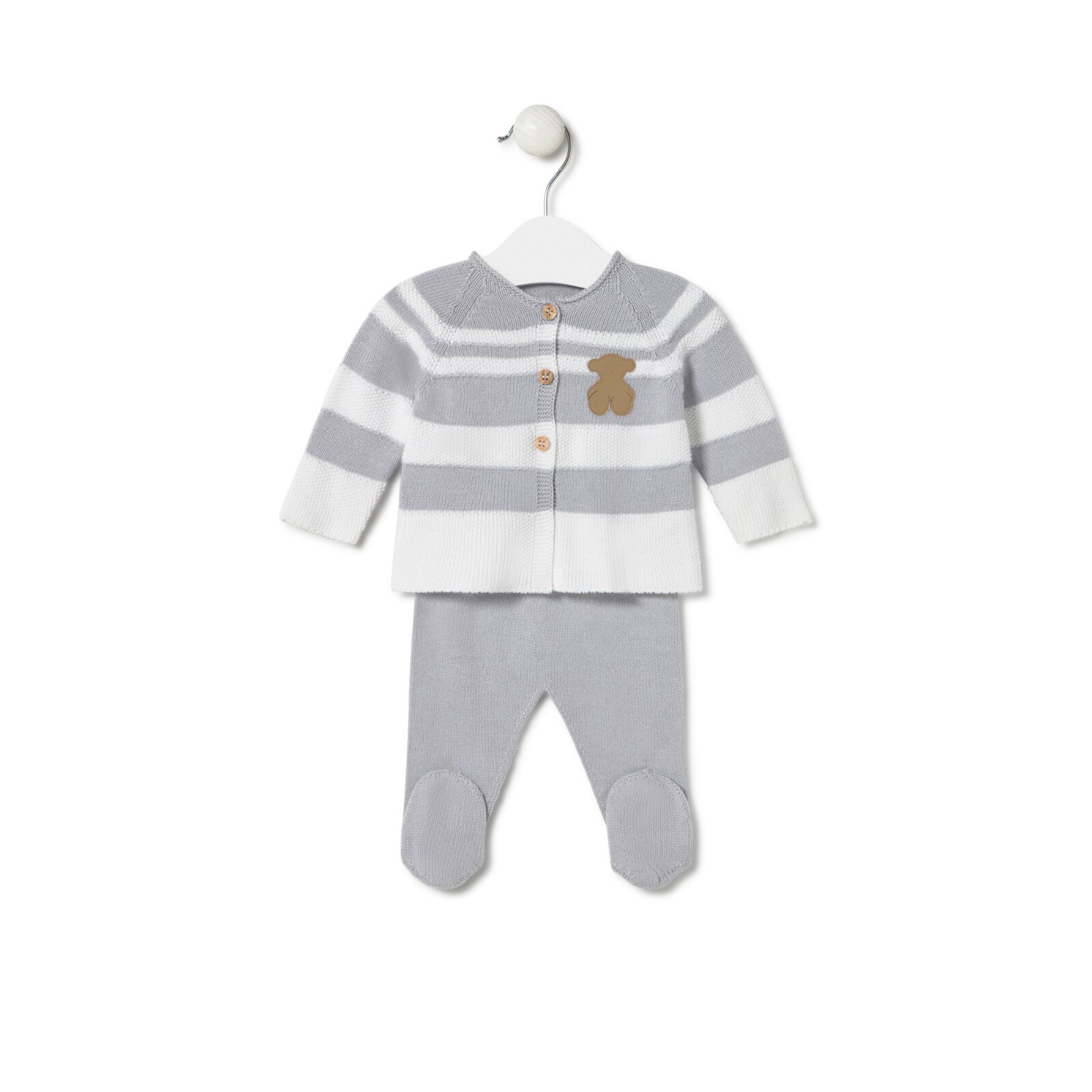 Conjunto de punto de bebé Tricot a rayas gris